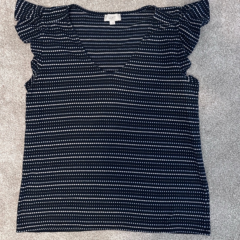 LOFT Blue Ruffled Fitted Blouse size Large